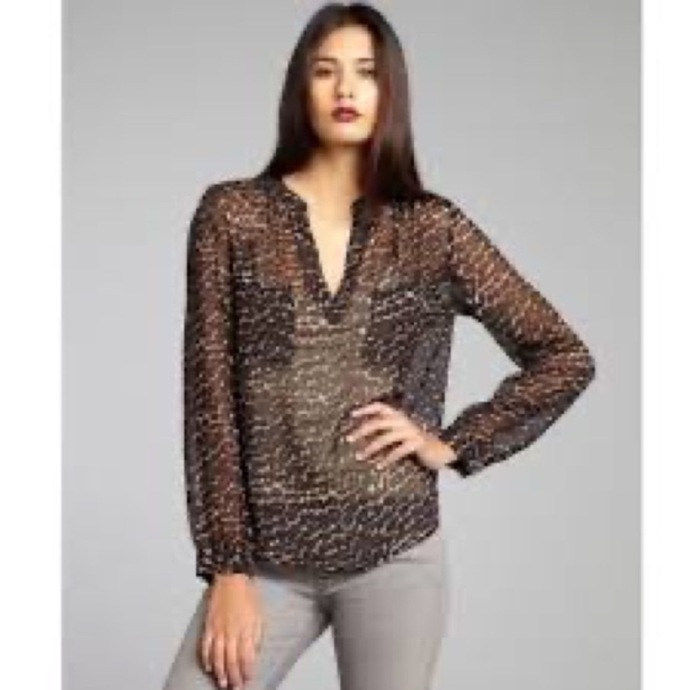 Joie Black Relaxed Long Sleeve Blouse with Animal Print